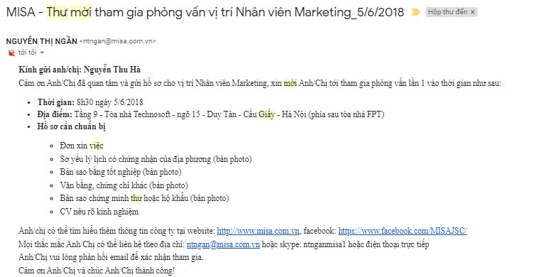 Thư mời phỏng vấn