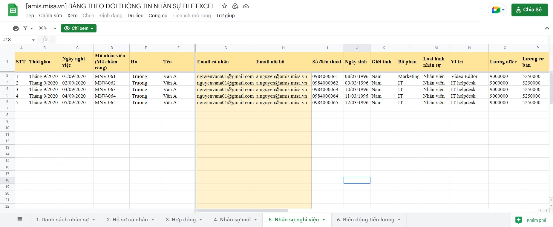 quản lý nhân sự bằng excel 