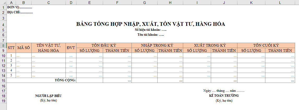 Quản lý tồn kho bằng excel