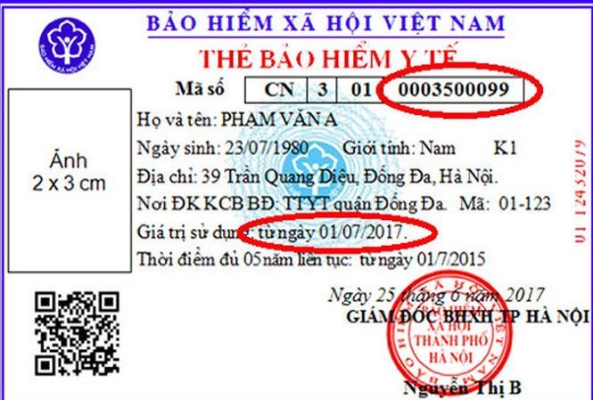 Mẫu thẻ bảo hiểm y tế cũ với mã số BHYT là 10 số cuối