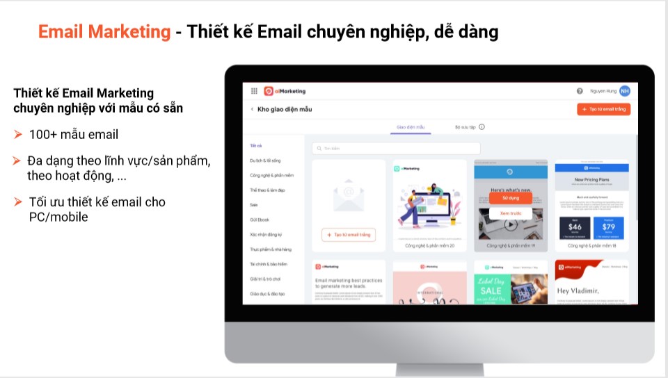 thiết kế email marketing với AMIS aiMarketing