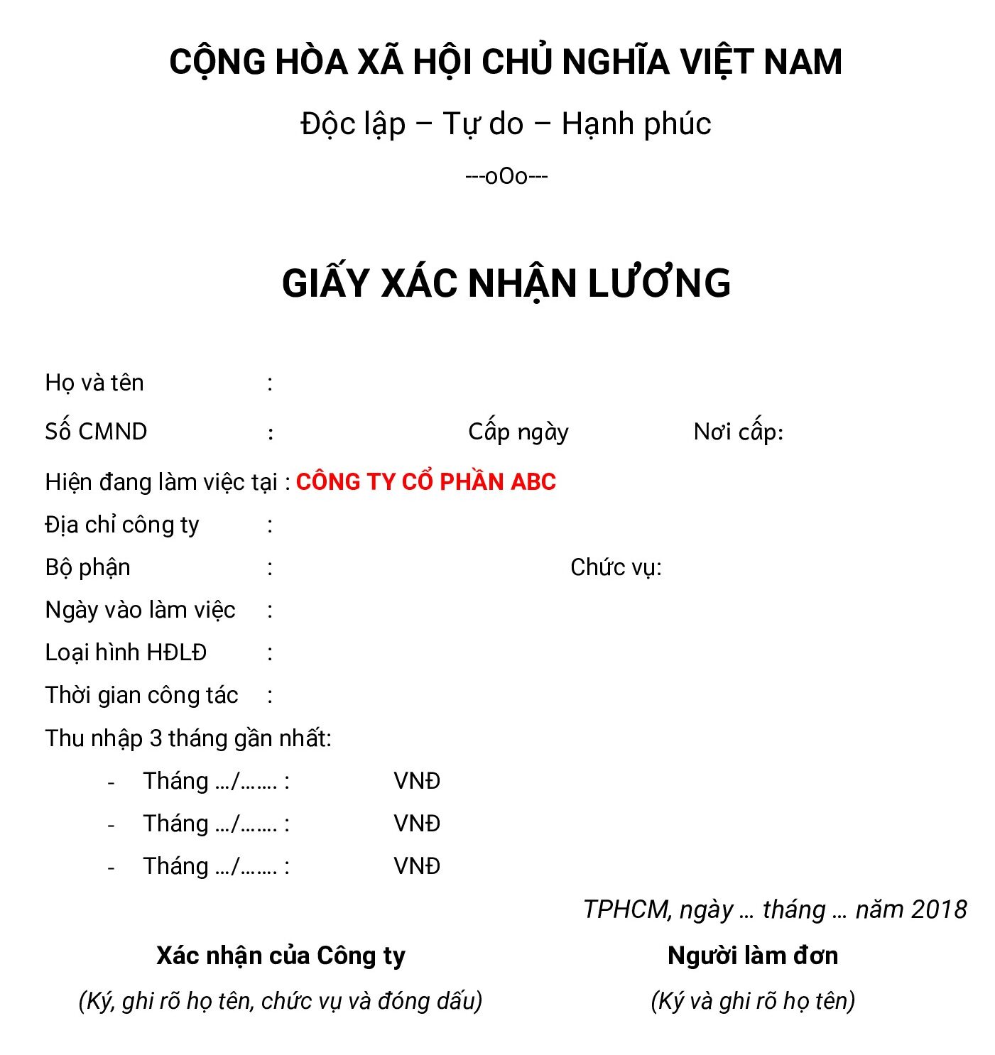 Phiếu xác nhận lương số 8