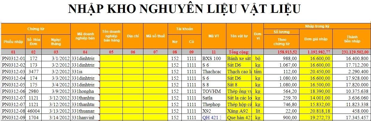 file excel nhập kho