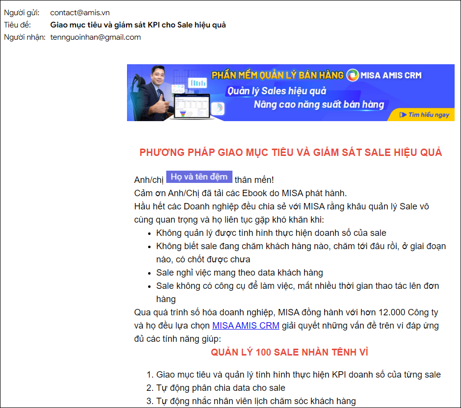 Email marketing dạng bán hàng (Email sale)