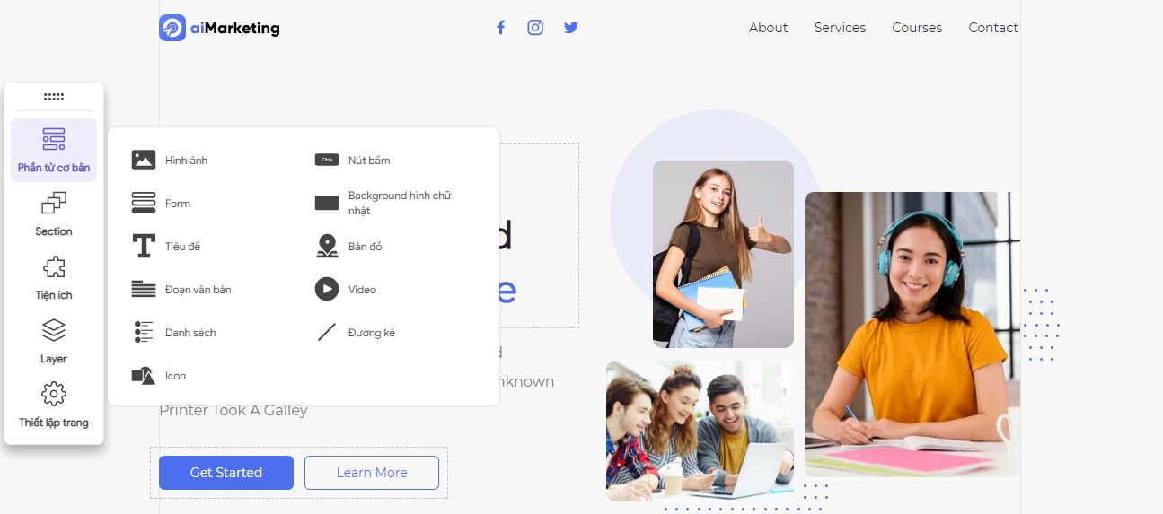 phần tử trong cấu trúc landing page