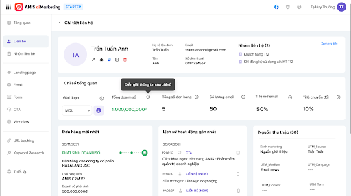 Toàn bộ lịch sử hoạt động của khách hàng được lưu trữ tập trung trên module Customer Profile