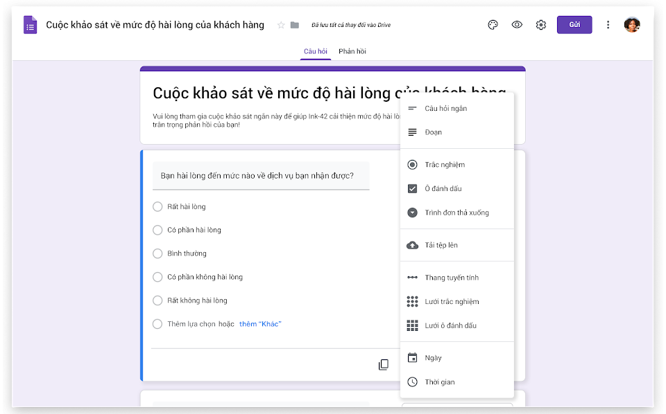 Mẫu Google Form khảo sát mức độ hài lòng của khách hàng