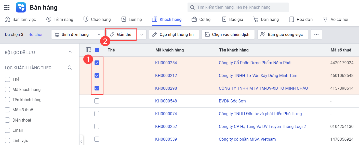 Gắn thẻ cơ hội trên AMIS CRM