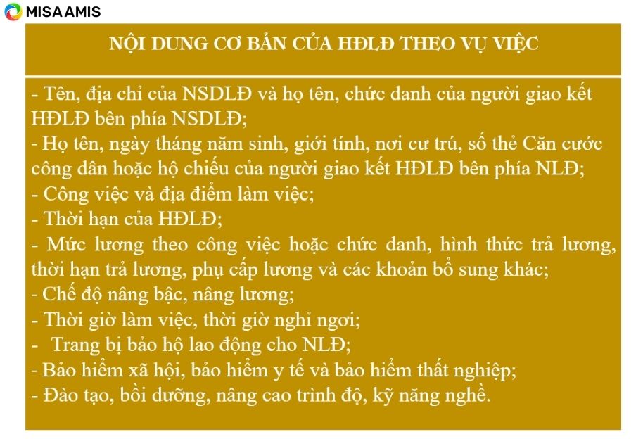 Nội dung cơ bản của Hợp đồng lao động theo vụ việc