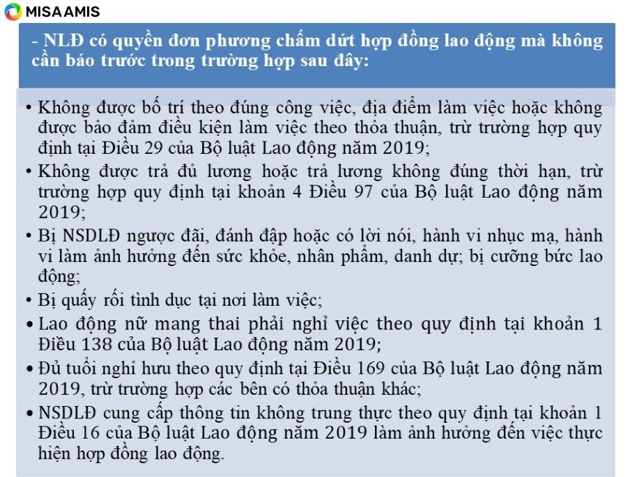 NLĐ có quyền đơn phương chấm dứt hợp đồng mà không cần báo trước