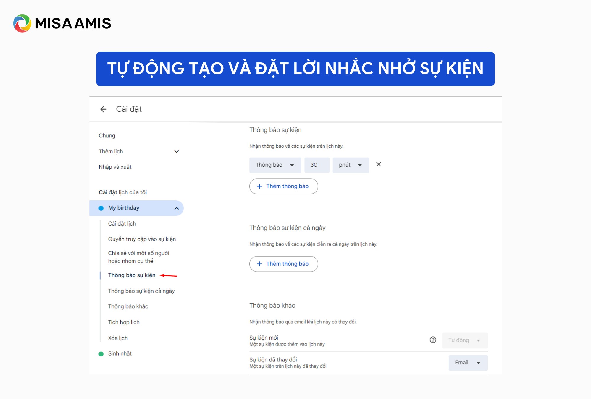 tự động tạo và đặt lời nhắc nhở sự kiện với google calendar