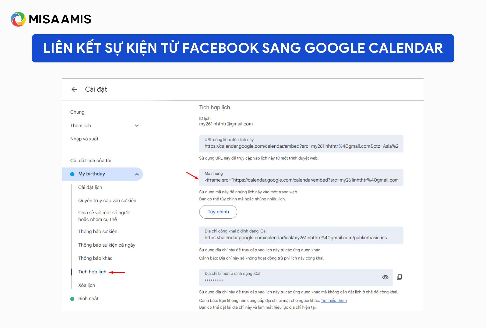 liên kết sự kiện từ Facebook sang Google Calendar