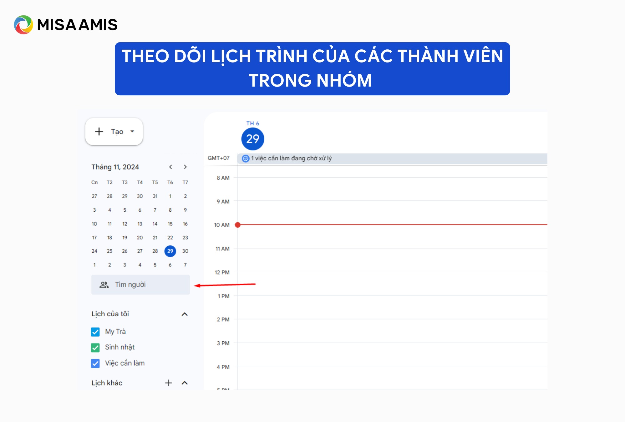 theo dõi lịch trình của các thành viên trong nhóm với google calendar