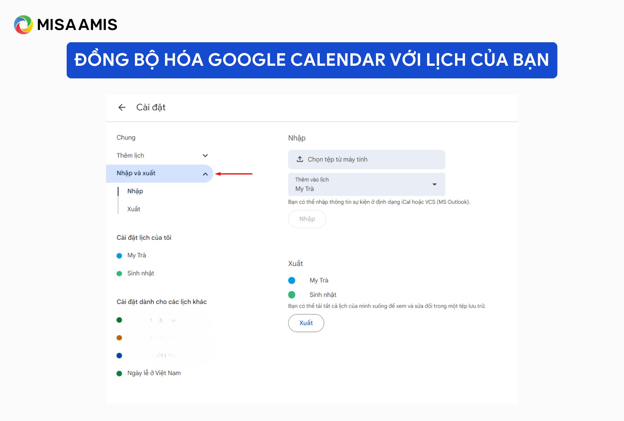 đồng bộ hóa google calendar với lịch làm việc