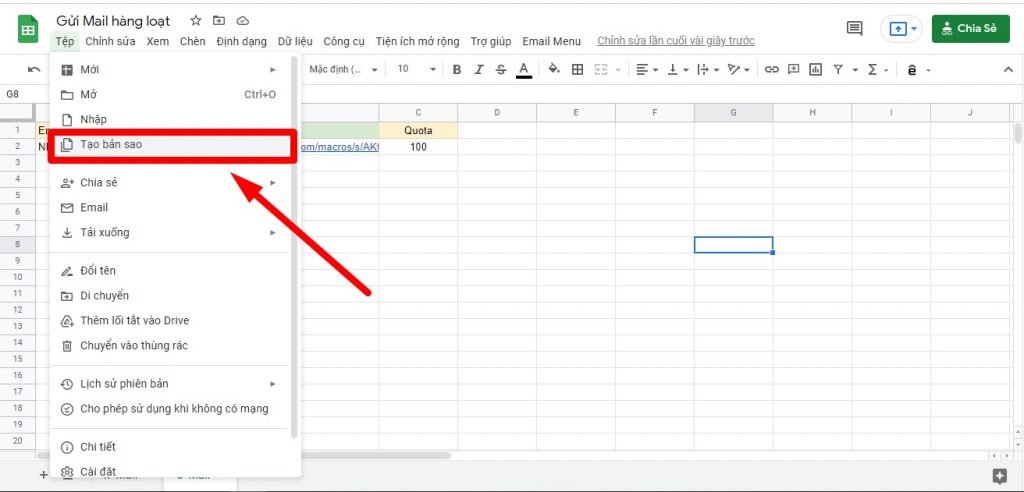 Hướng dẫn tạo bản sao trên Google Sheet