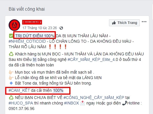 Nội dung quảng cáo chứa từ ngữ cam kết