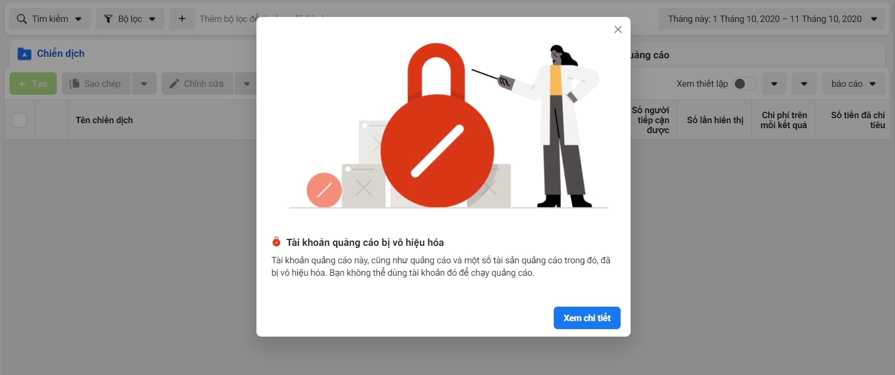 Tài khoản quảng cáo bị vô hiệu hóa