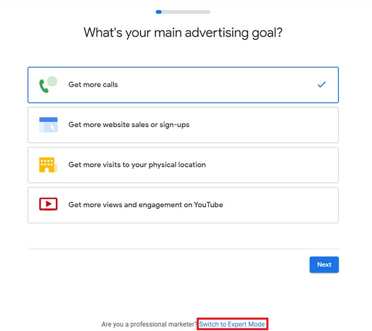 Giao diện đăng ký tài khoản Google Ads