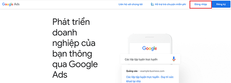 Giao diện đăng nhập vào tài khoản Google Ads