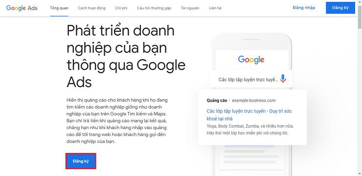 Trang chủ đăng nhập tài khoản Google Ads