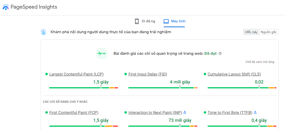 Đo lường tốc độ tải trang bằng PageSpeed Insights