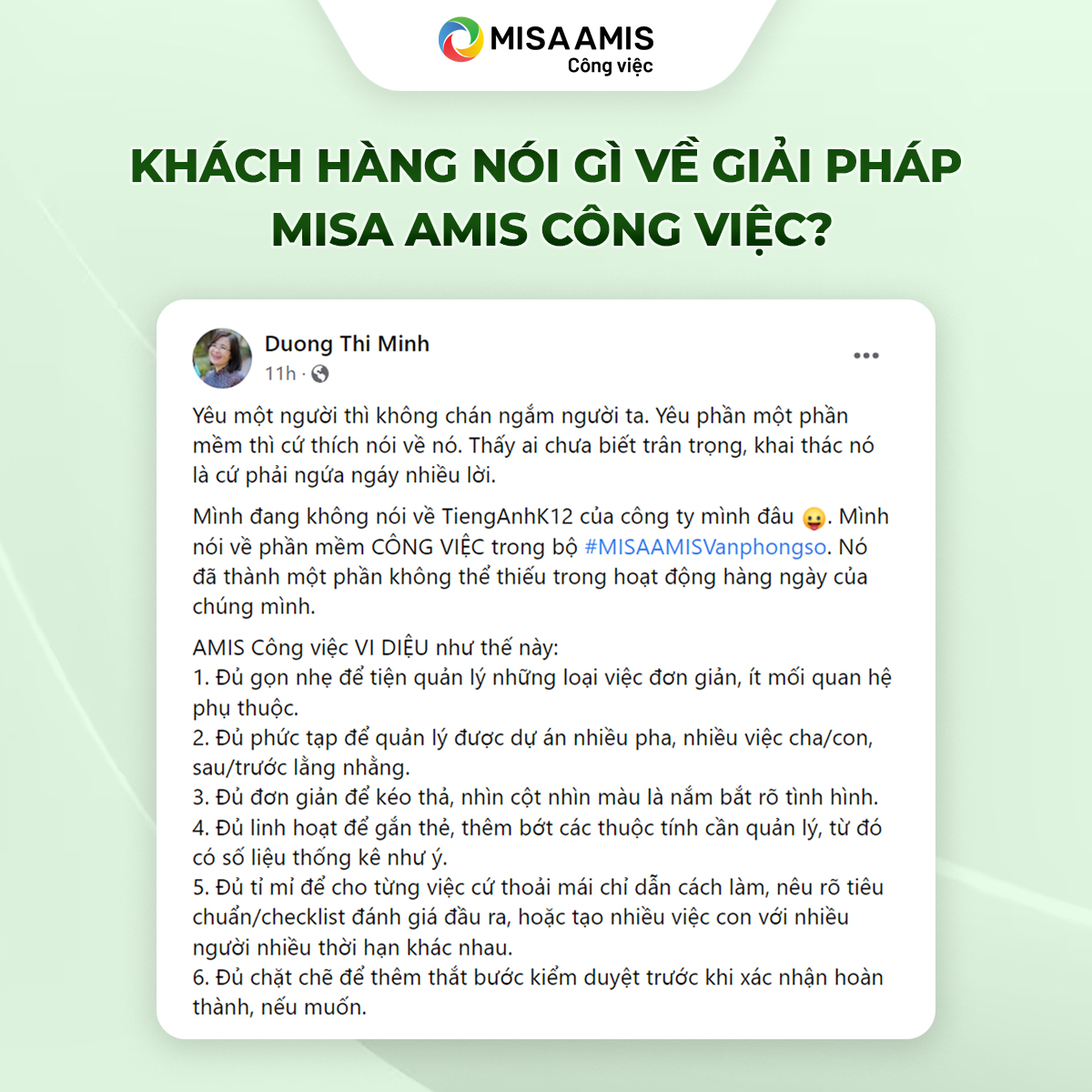 Feedback của khách hàng dùng MISA AMIS Công việc