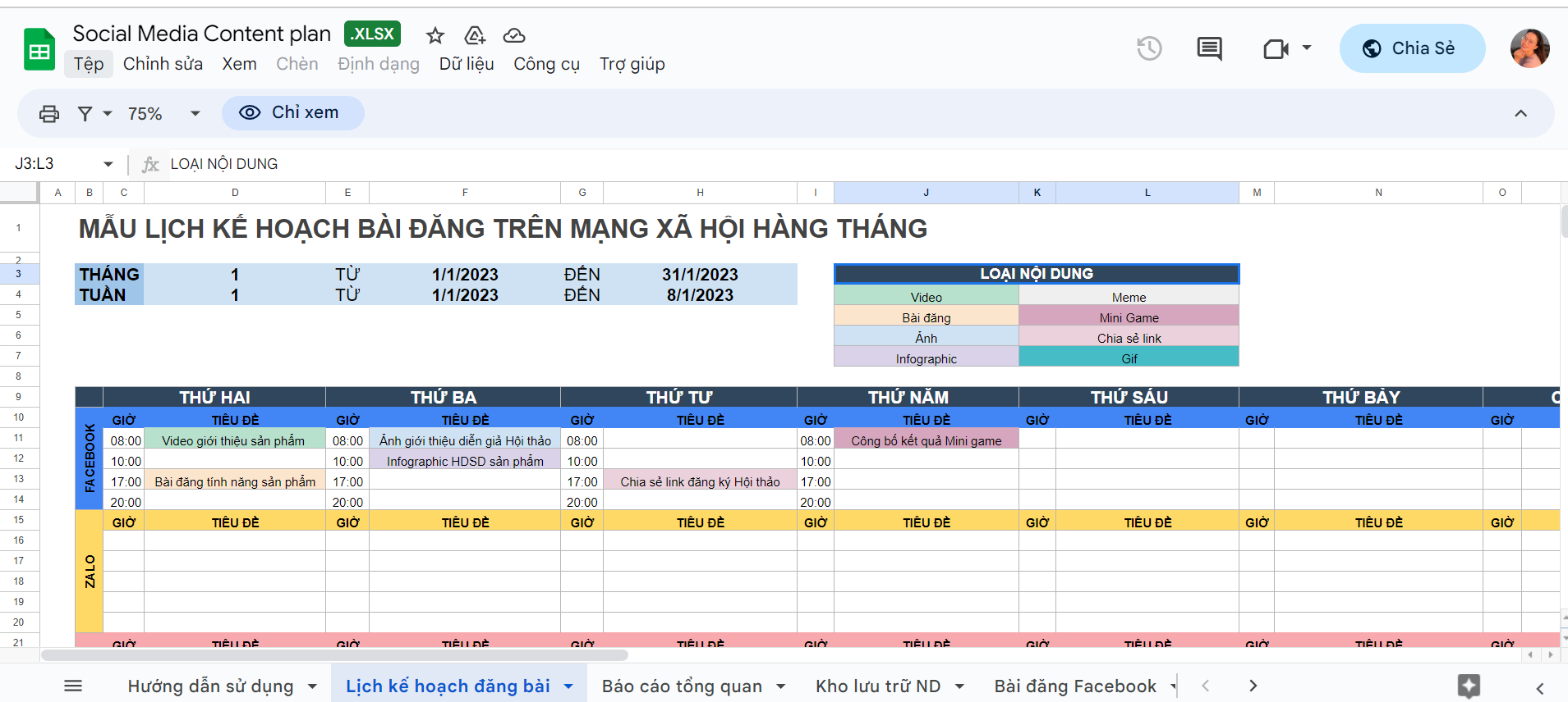 mẫu plan content cho fanpage