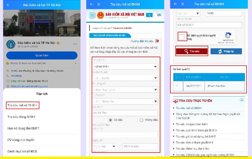 tra cuu ma so BHXH tren zalo