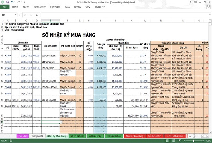 File báo cáo đơn hàng bằng excel theo ngày