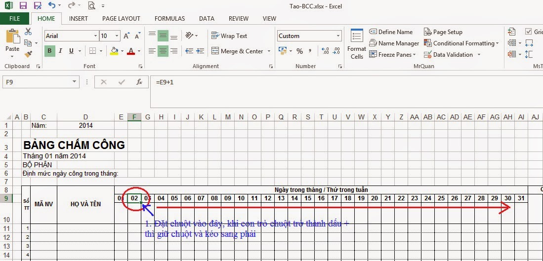 bảng chấm công excel