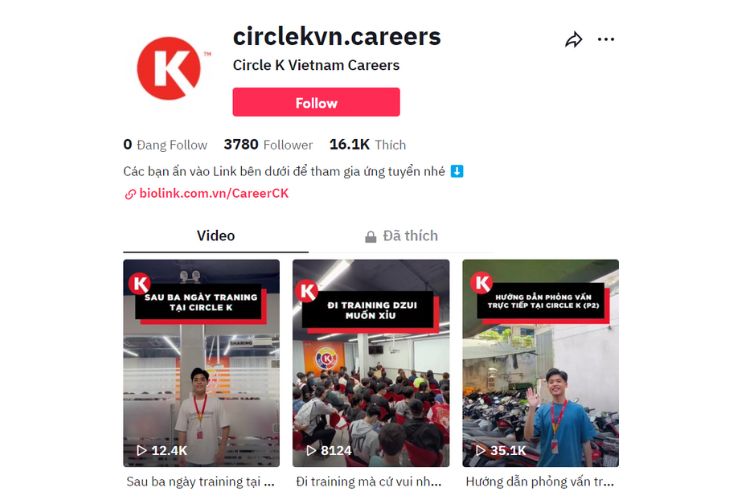 Kênh tuyển dụng nhân viên cho Circle K trên Tiktok