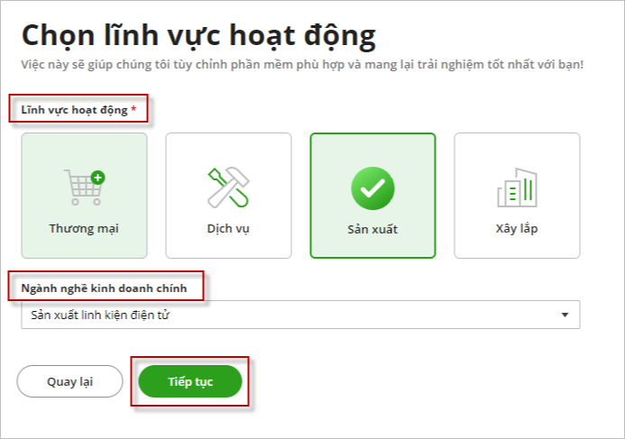 chọn lĩnh vực hoạt động