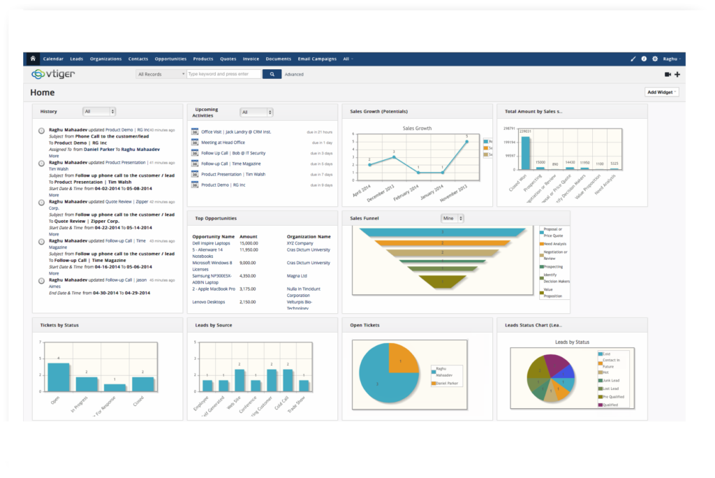 Giao diện phần mềm Vtiger CRM