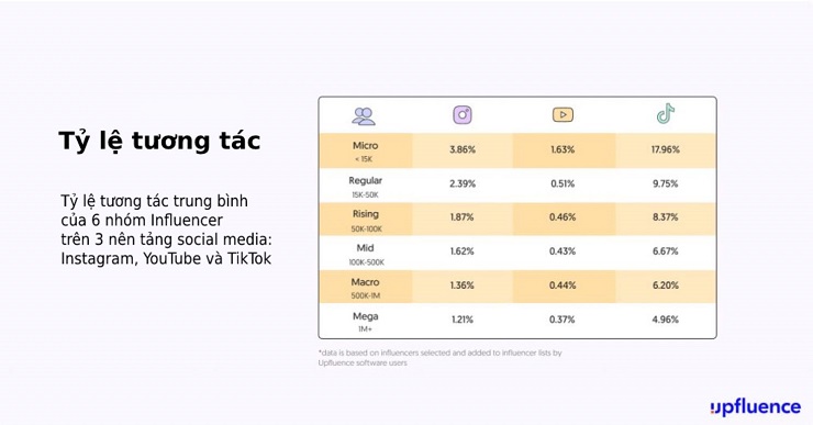 Báo cáo số liệu về các nhóm Influencer theo nền tảng năm 2021 (Nguồn: upfluence)