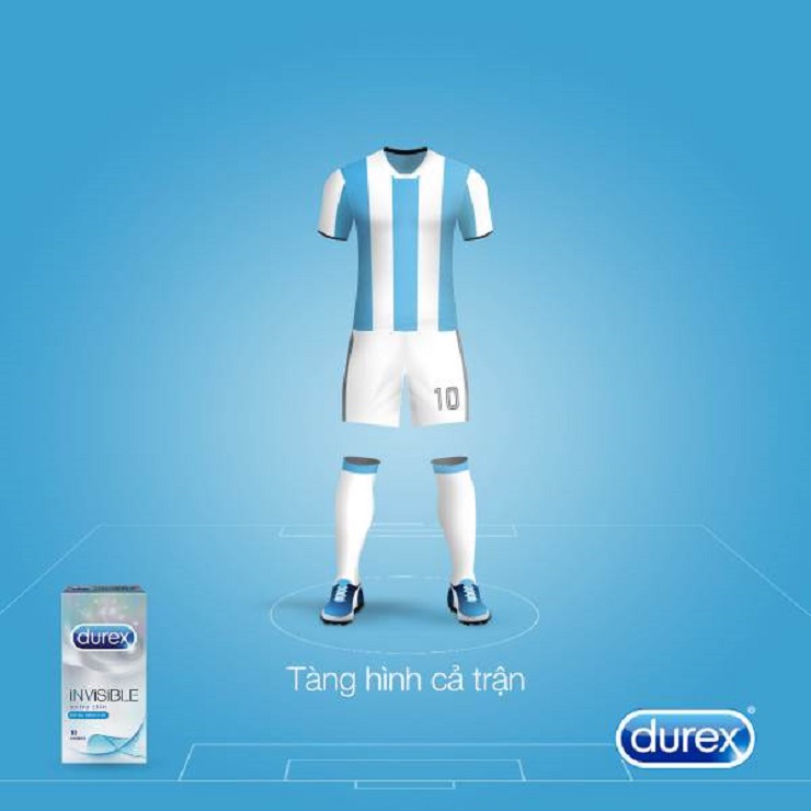 Durex “cà khịa” Messi nhưng ẩn ý đến sản phẩm của hãng rất khéo léo, trùng khớp cả về màu sắc nhận diện, tiếp cận hàng chục triệu người trong đó phần lớn là khách hàng tiềm năng (Ảnh : Durex Việt Nam)