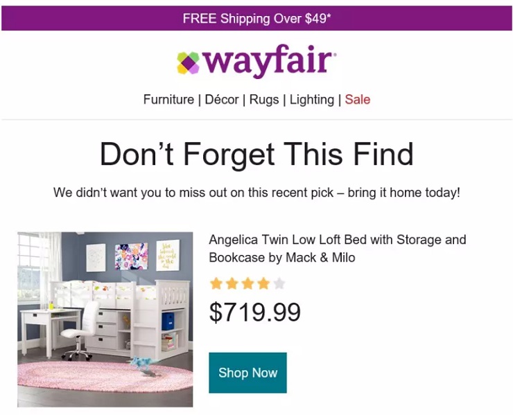 Mẫu email marketing của Wayfair - Nguồn sưu tầm