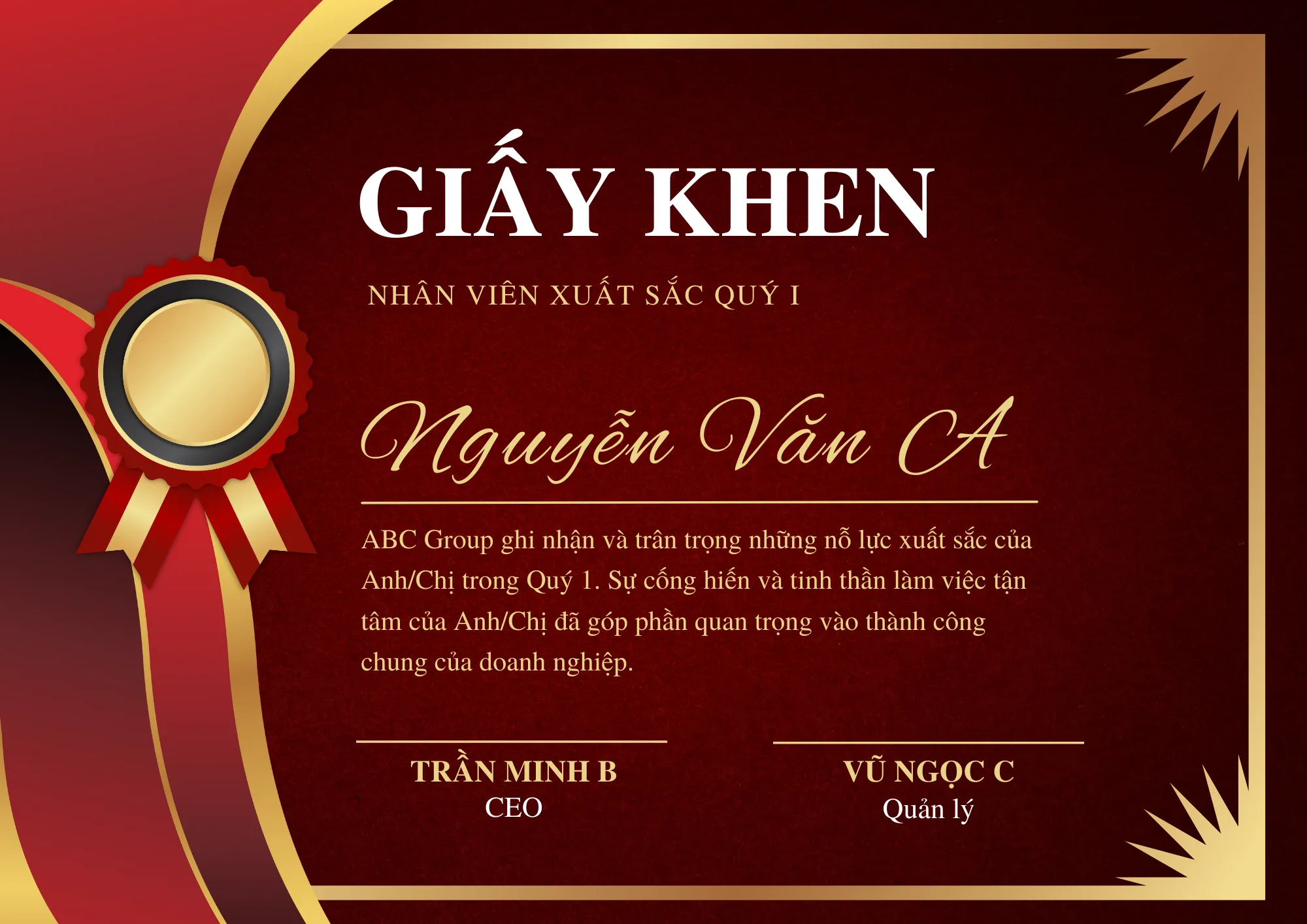 mẫu giấy khen thưởng nhân viên