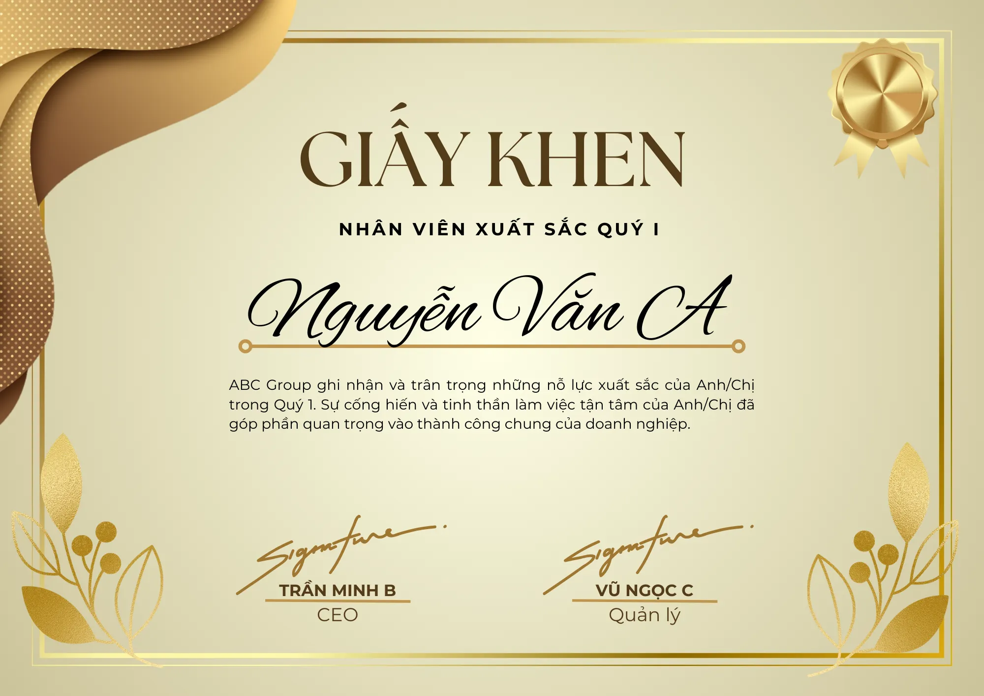 mẫu giấy khen thưởng nhân viên