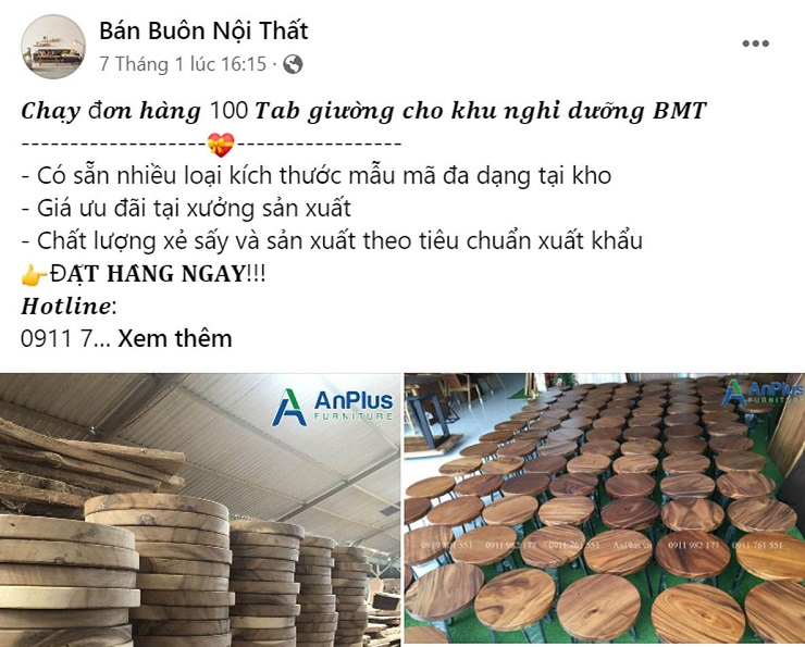 Fanpage của một doanh nghiệp bán buôn nội thất 