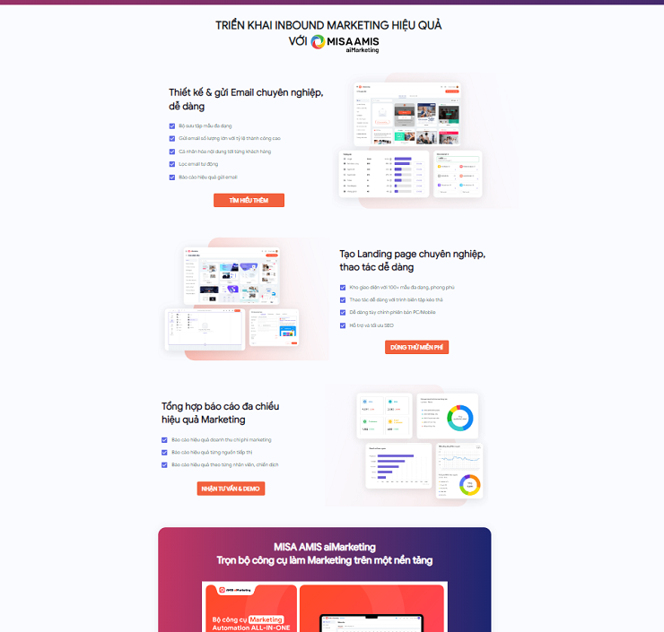Ví dụ về landing page phần mềm MISA AMIS aiMarketing - nguồn: amis.misa.vn
