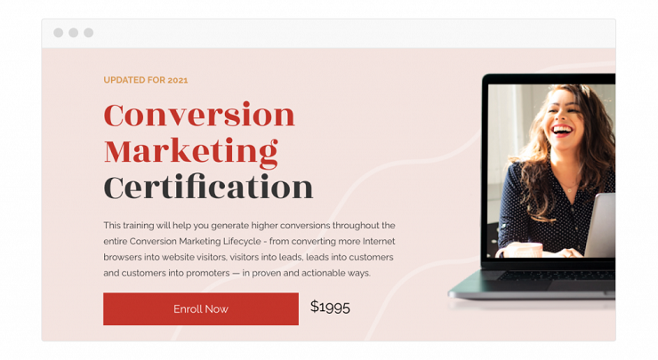Ví dụ về landing page bán hàng dạng ngắn lĩnh vực đào tạo. Nguồn ảnh: Leadpages.com