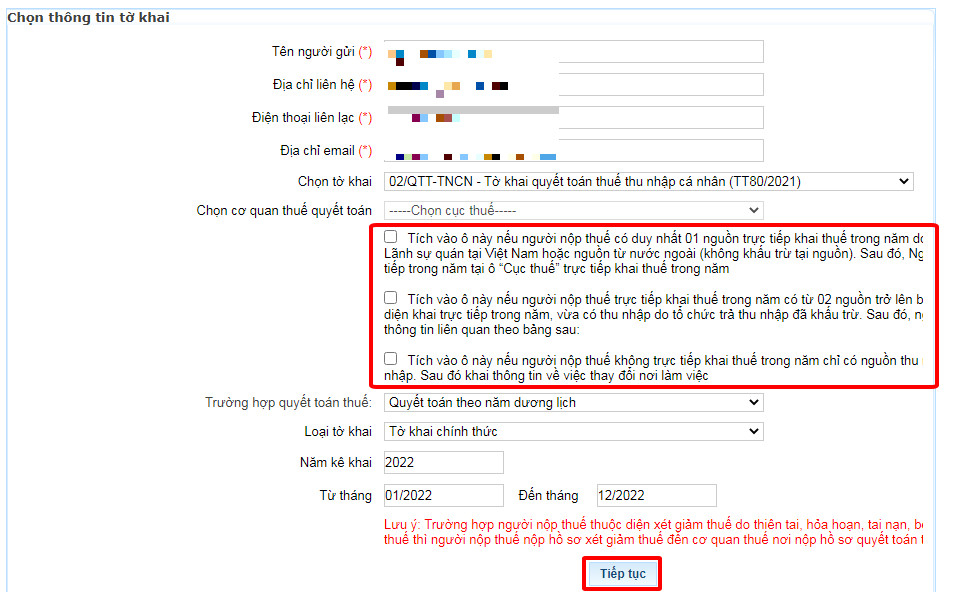 Hình 4: Điền nội dung kê khai trực tuyến