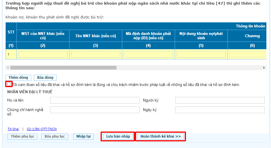 Hình 7: Hoàn thành kê khai