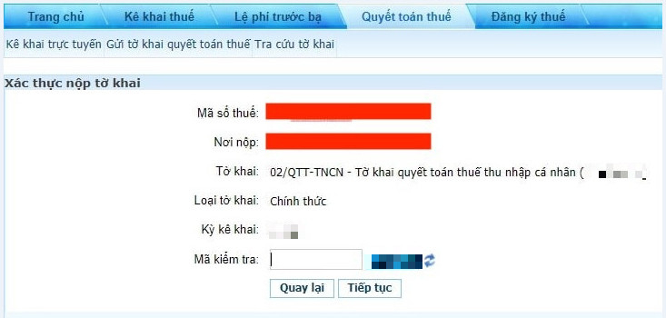 Hình 9: Nộp tờ khai quyết toán thuế tncn