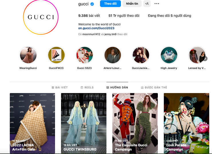 Gucci có hẳn một blog đầy đủ thông tin về các bộ sưu tập như một tạp chí thu nhỏ. (Ảnh : Instagram Gucci)