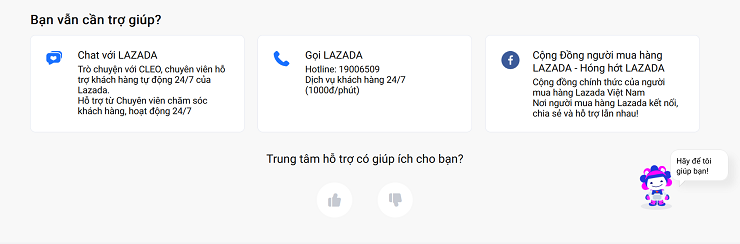 Một vài phương thức liên lạc dành cho khách hàng sử dụng website của Lazada. Nguồn lazada.vn