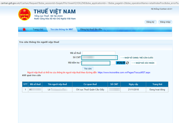 tra cứu mã số thuế cá nhân