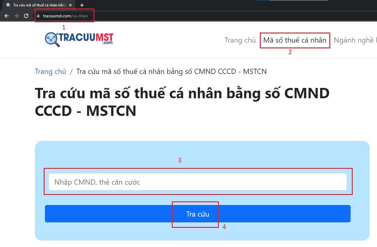 tra cứu mã số thuế cá nhân bằng chứng minh thư