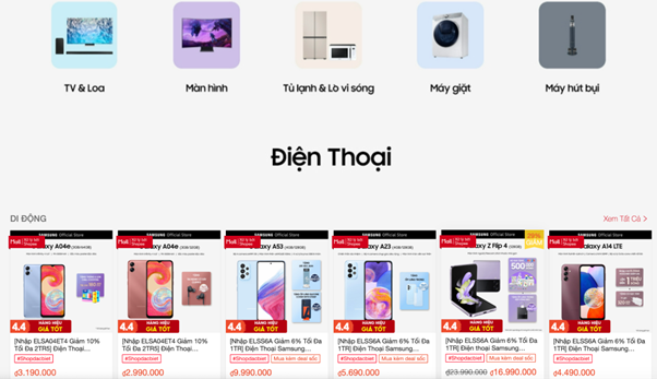 Gian hàng thương hiệu (Flagship store) Samsung trên nền tảng Shopee