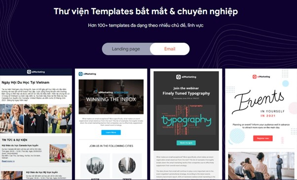 Nền tảng Amis aiMarketing của MISA cung cấp nhiều template và tính năng cho email marketing - Nguồn: amis.misa.vn